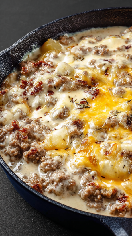 Ein Foto von einem Philadelphia Cheesesteak Dip, der in einem Fettkocher serviert wird.