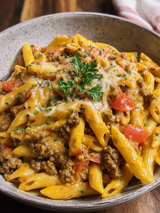 Ein Bild von Pasta mit Tomaten, Queso und Taco.