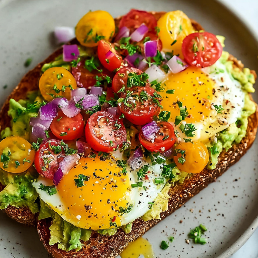 Toast mit Avocado und Eiern.