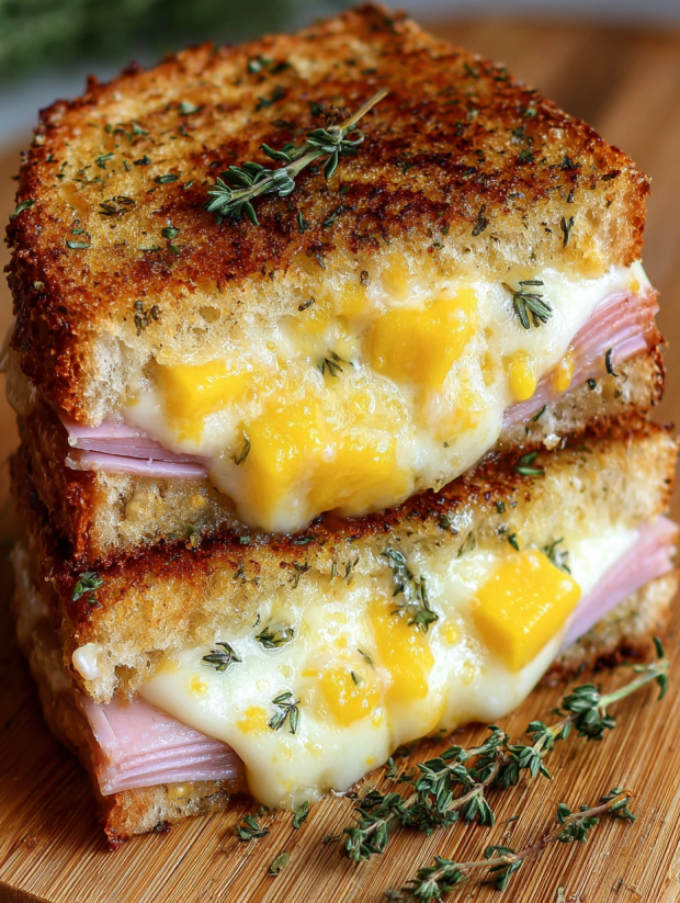 Eine Kombination aus Sandwich und Pizza, die mit Käse und Pineapple zubereitet wurde.