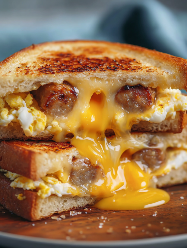 Ein Grilled Cheese Sandwich mit Eiern und Käse.