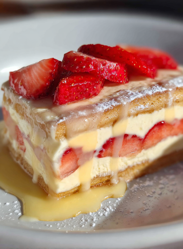 Eine Schicht aus Crescent Rolls, Churros und Cheesecake auf einem Teller.