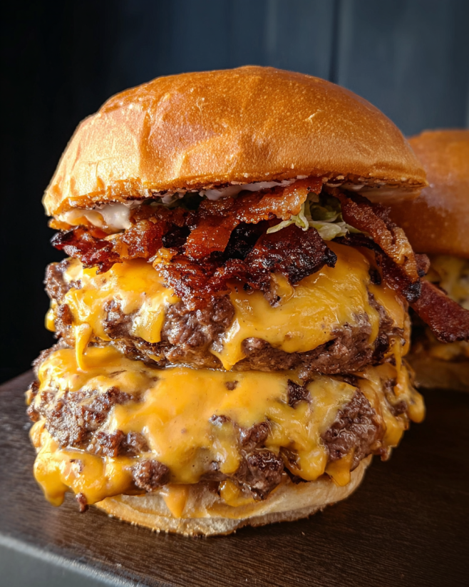 Ein großes Burger mit Baconnaise Sauce.