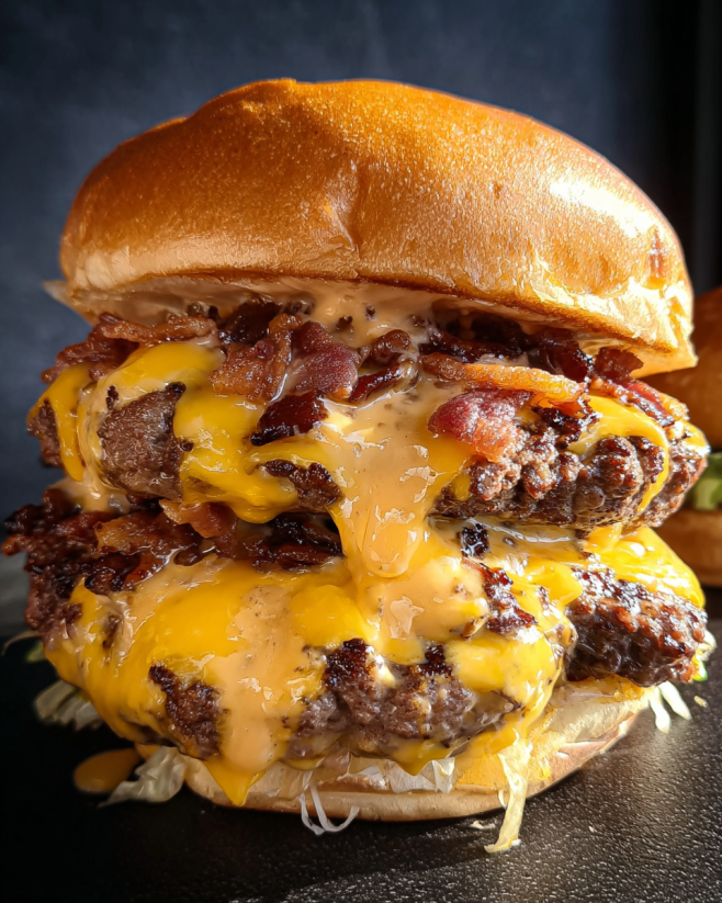 Ein großes, fast unerträgliches Smash Burger mit Baconnaise Sauce.