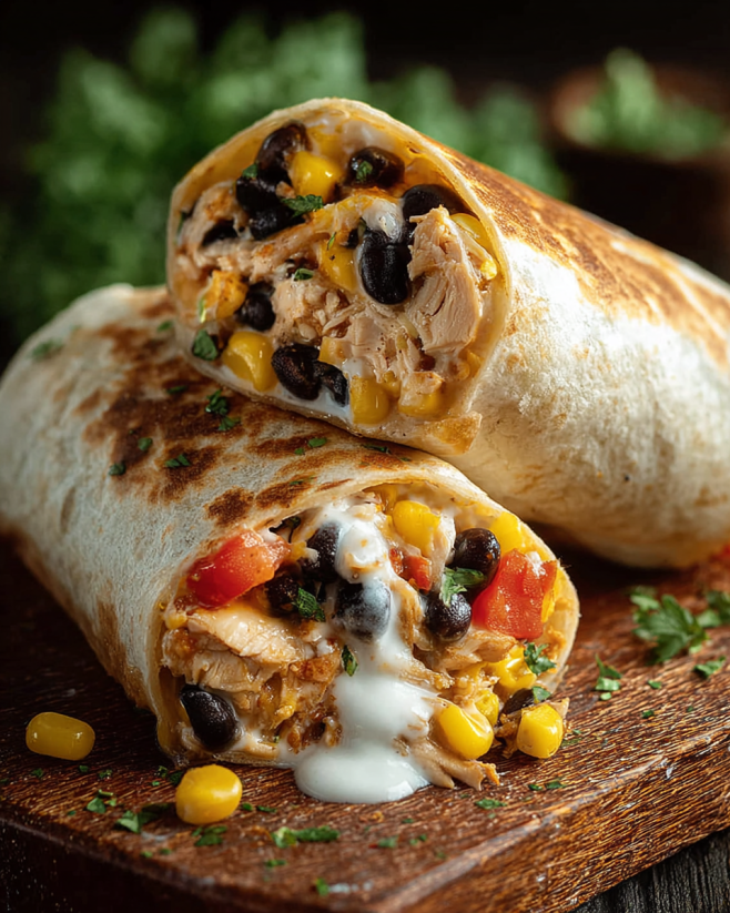Ein Burrito mit Chicken und Tomaten.