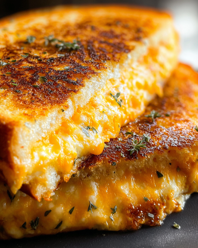 Ein Grilled Cheese Sandwich mit Garlic Bread.