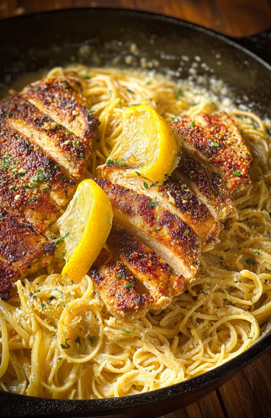 Ein Bild von einer Pasta-Gerichte, die mit Zwiebeln und Parmesan garniert ist.