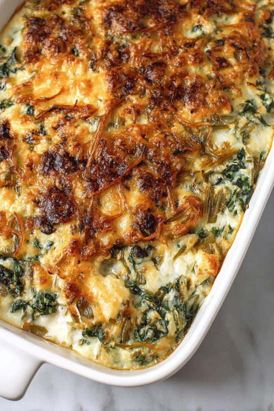 Ein Monterey Chicken Spaghetti Bake mit grünen Zutaten und Spaghetti.