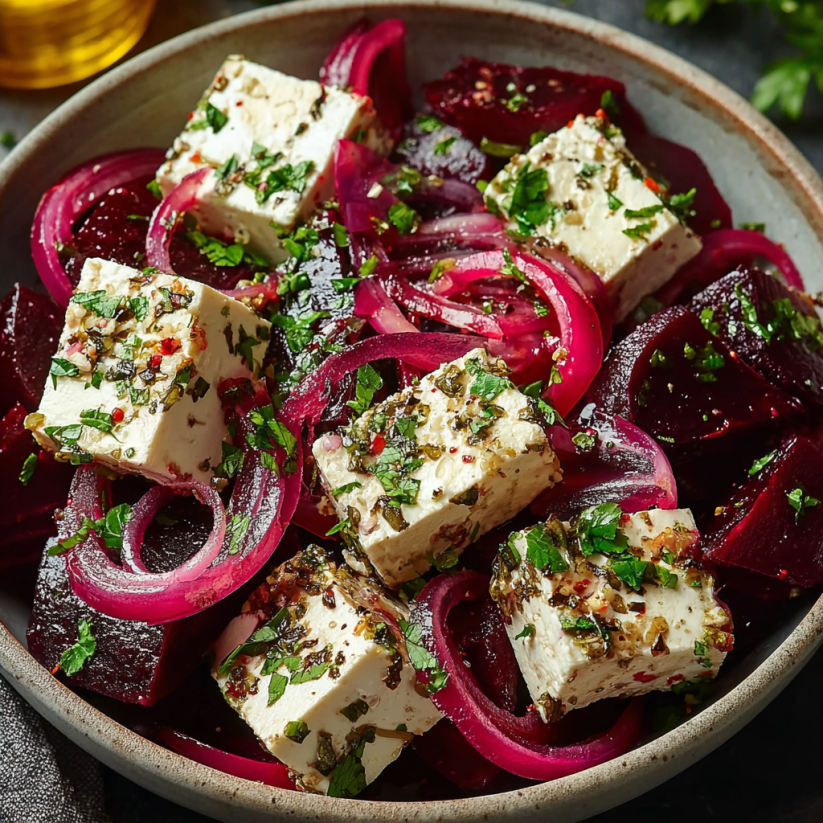 Ein Becher mit Beeren und Käse.