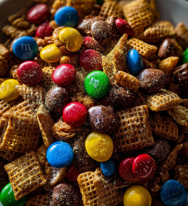 Ein Bild von M&M's, die in einem Mixer gemischt werden, um eine Mischung zu erzeugen.