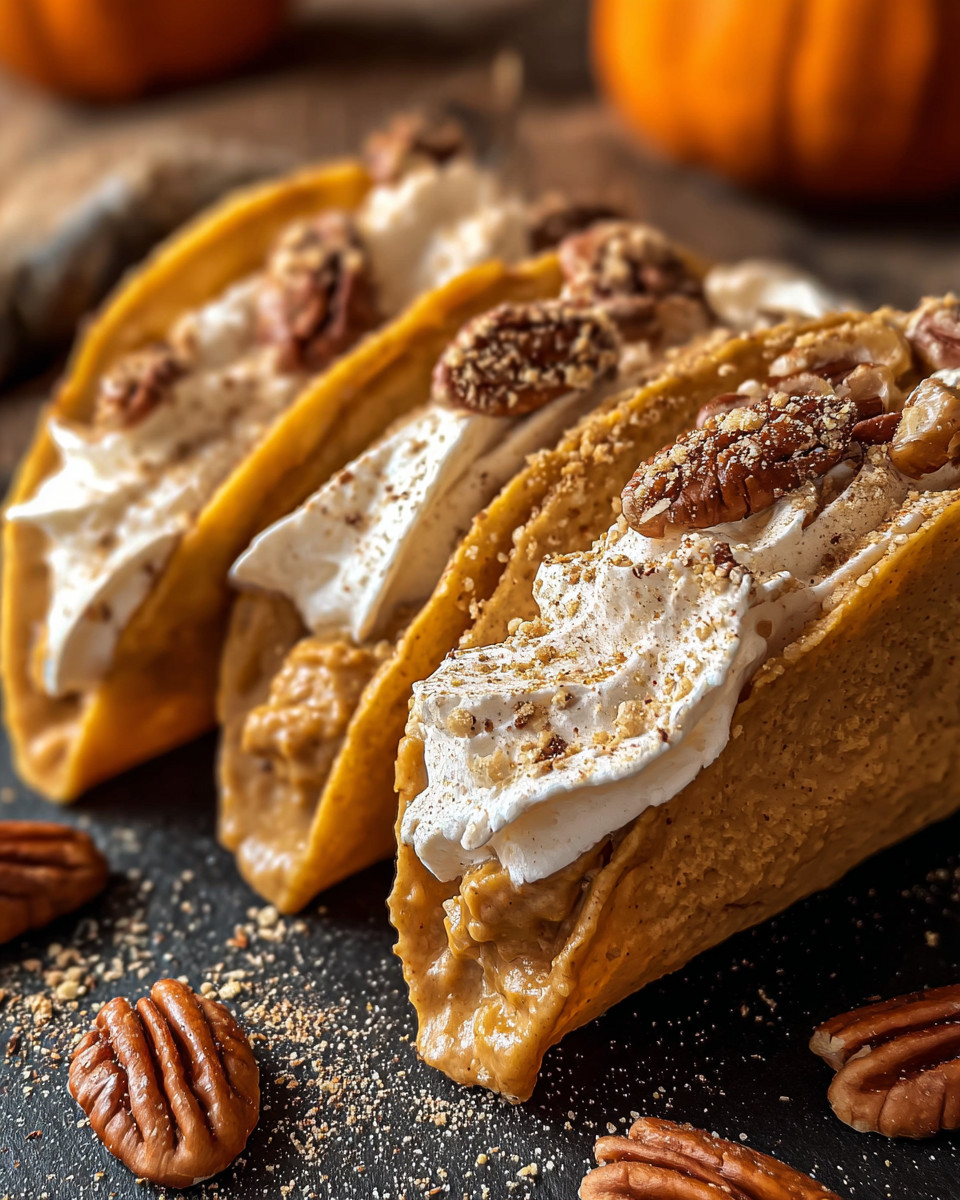 Ein Bild von Pumpkin Pie Tacos, die auf einem Tisch liegen.