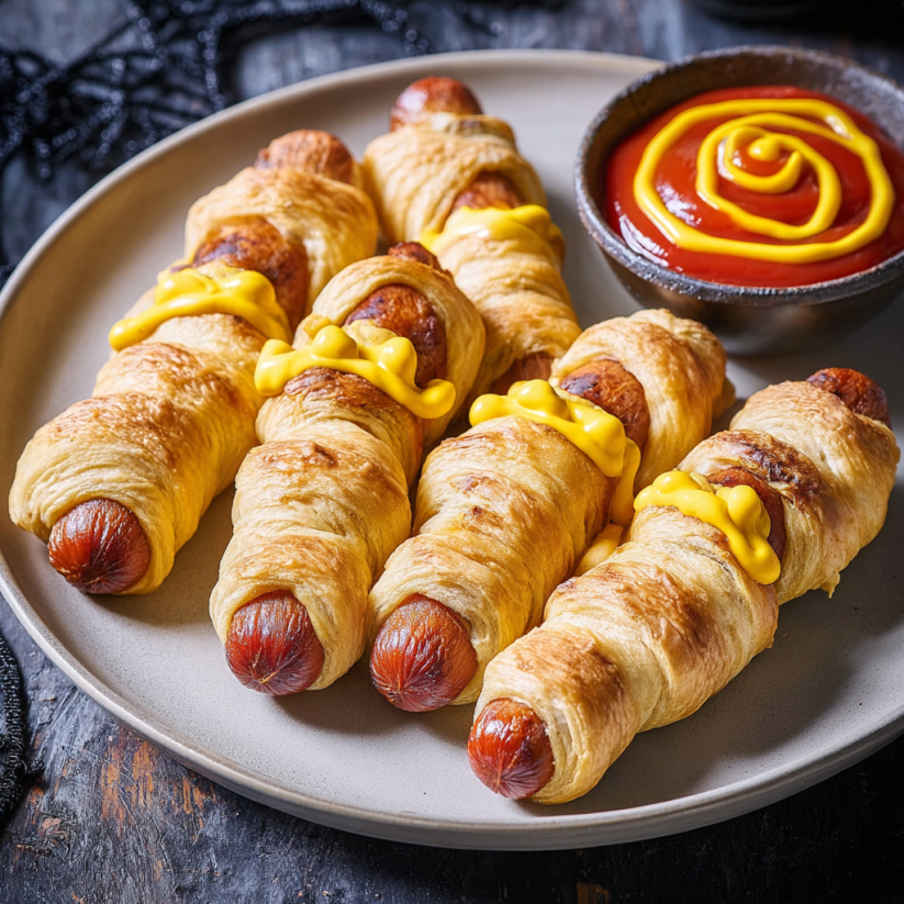 Ein Plate mit Hot Dogs, die mit Ketchup und Mayonnaise garniert sind.
