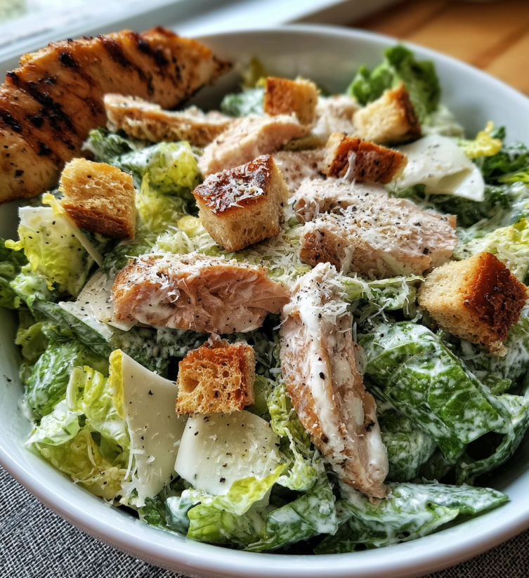 Ein weißer Teller mit einer Salatgarnitur, die aus Linsen, Zwiebeln, Tomaten, Knoblauch, Parmesan und Chicken besteht.