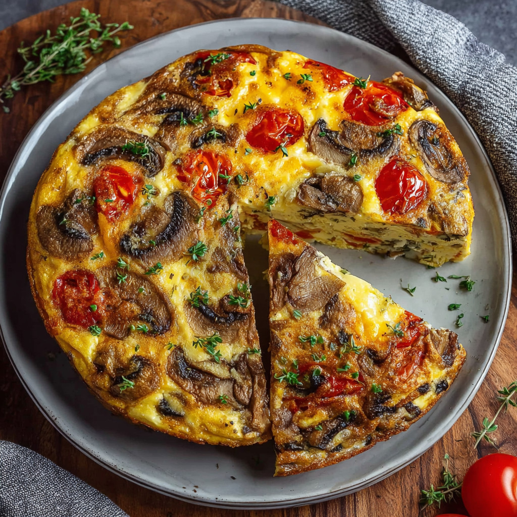 Eine Frittata mit Frischem Gemüse auf einem Teller.
