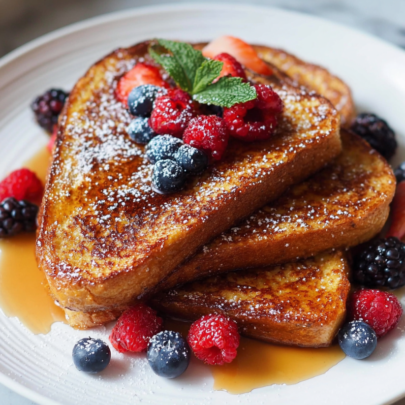 Ein weißer Teller mit frisch zubereiteten Frühstücksstücken wie Frühstücks-Pancakes, Frühstücks-Eier, Frühstücks-Bananen und Frühstücks-Raspberry.