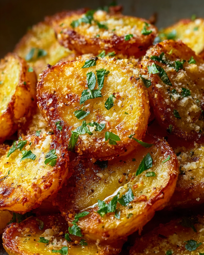 Knusprige Knoblauch-Parmesan-Kartoffelspalten lecker zubereitet!