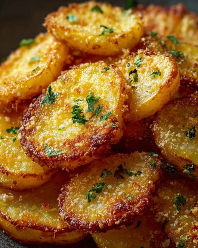 Knusprige Knoblauch-Parmesan-Kartoffelspalten lecker zubereitet!