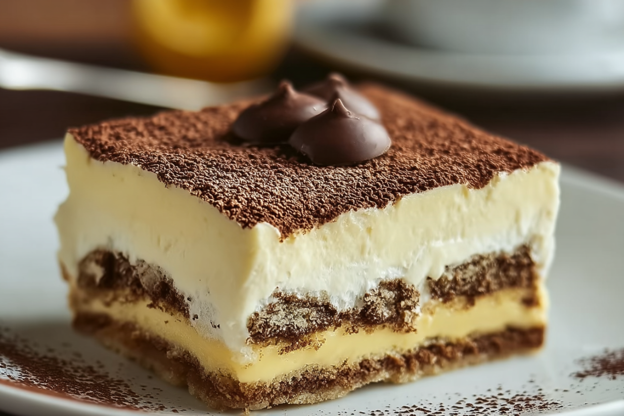 Ein Eierlik&ouml;r Tiramisu auf einem Teller.