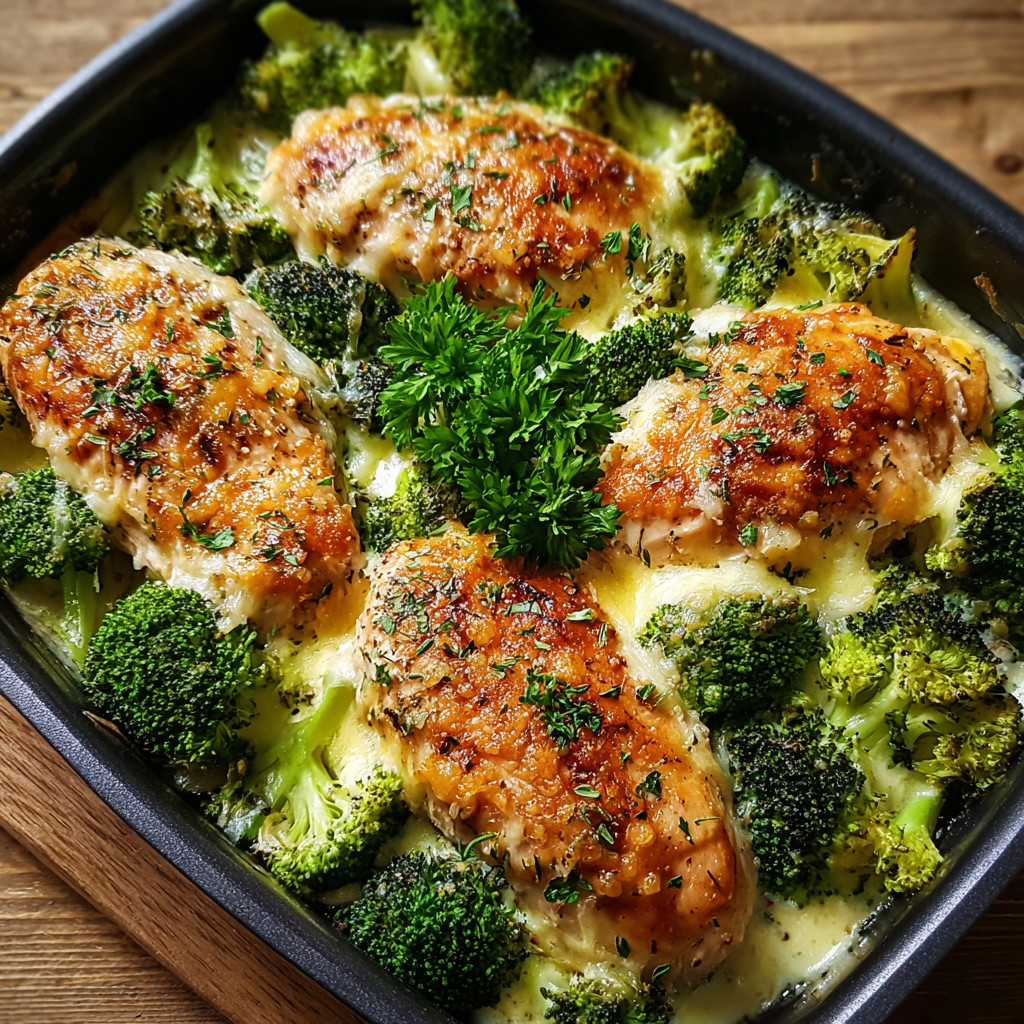 Ein Schälchen mit Hähnchenfilets und Brokkoli.