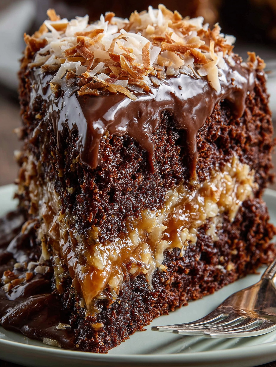 German Chocolate Cake mit Coconut und Pecan.