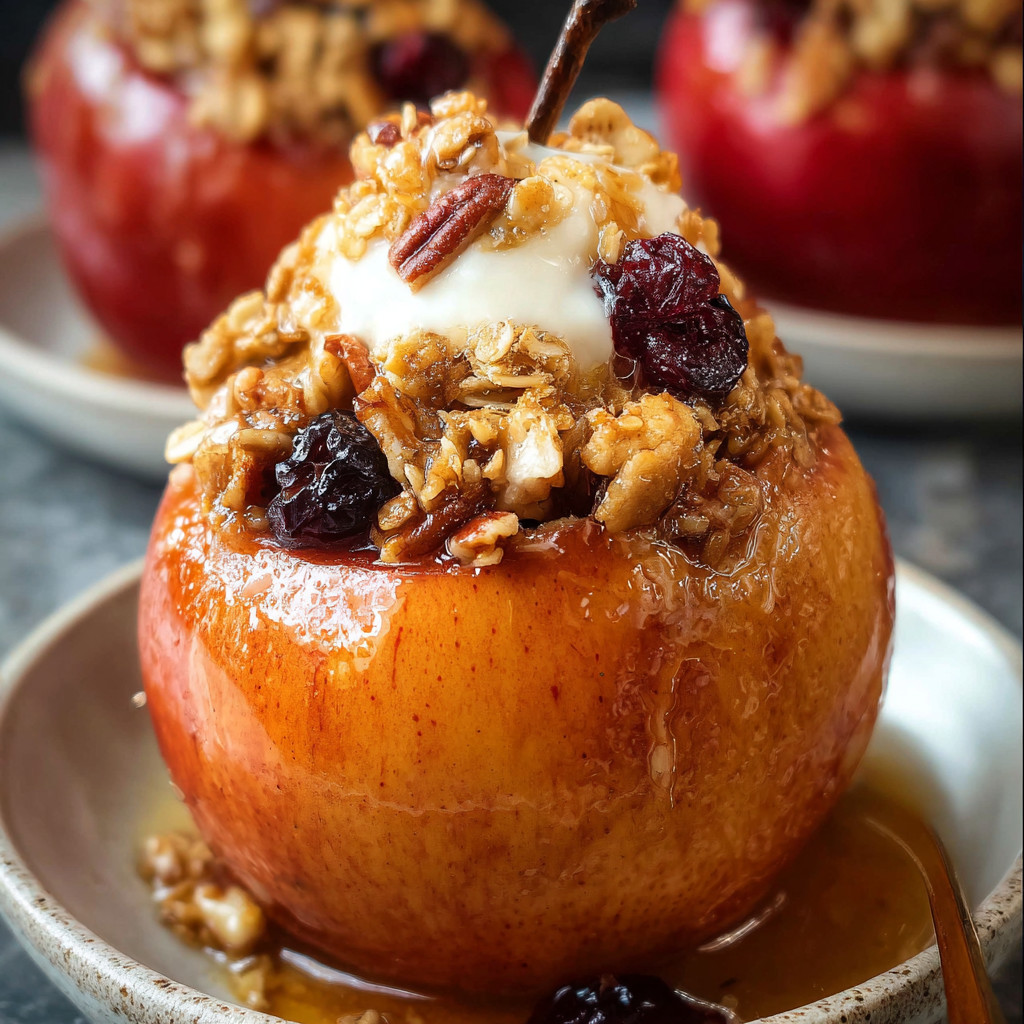 Ein Baked Apples Recipe mit Walnuss und Zucker.