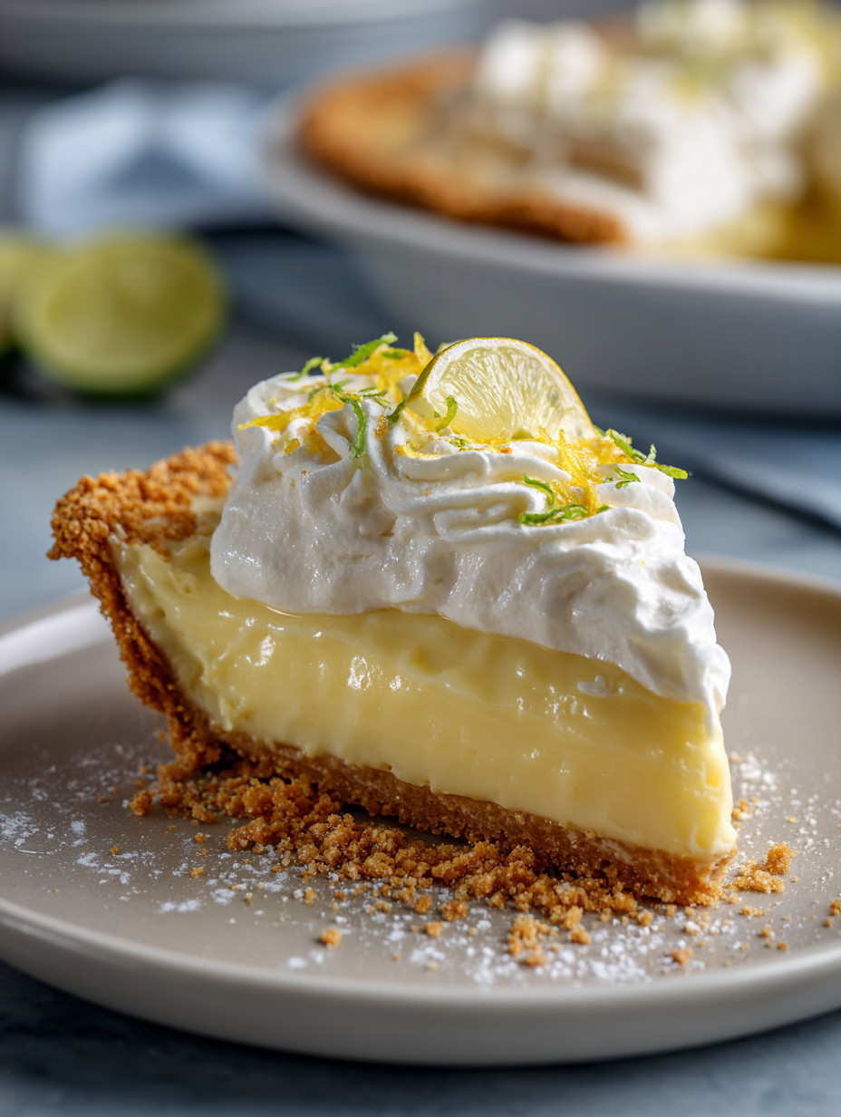 Eine süße Kuchen-Pie mit weißem Käse und Zitrusfrüchten wie Zitronen und Limetten.