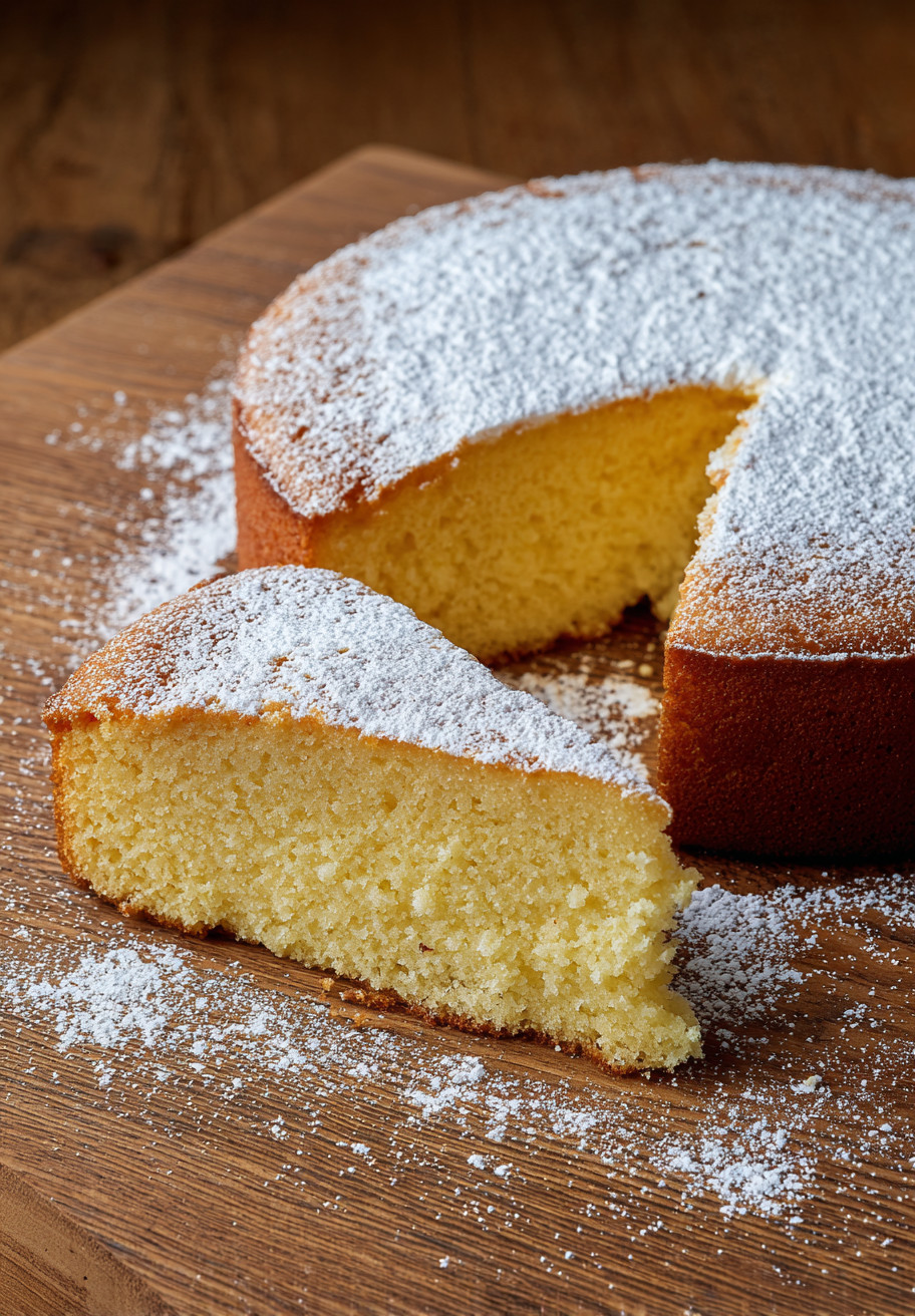 Ein Stück von einem weißen, süßen und zerteilten Pão de Ló, das eine traditionelle portugiesische Easter-Speise ist.