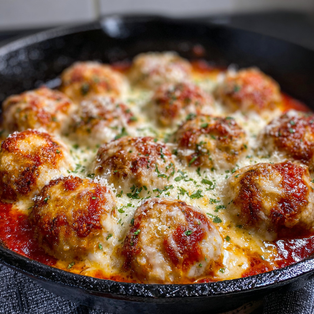 Ein Schalen mit Chicken Parmesan Meatballs.