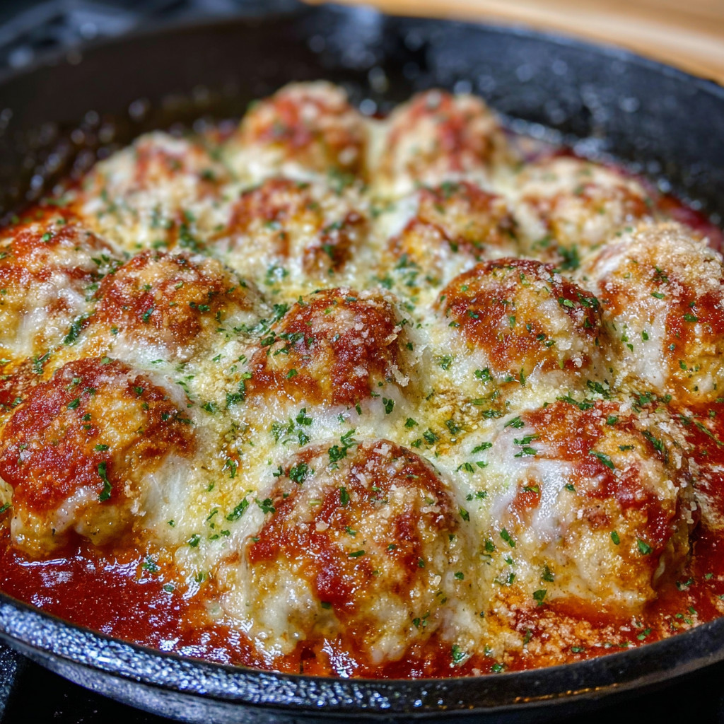 Ein Teller mit Chicken Parmesan Meatballs.
