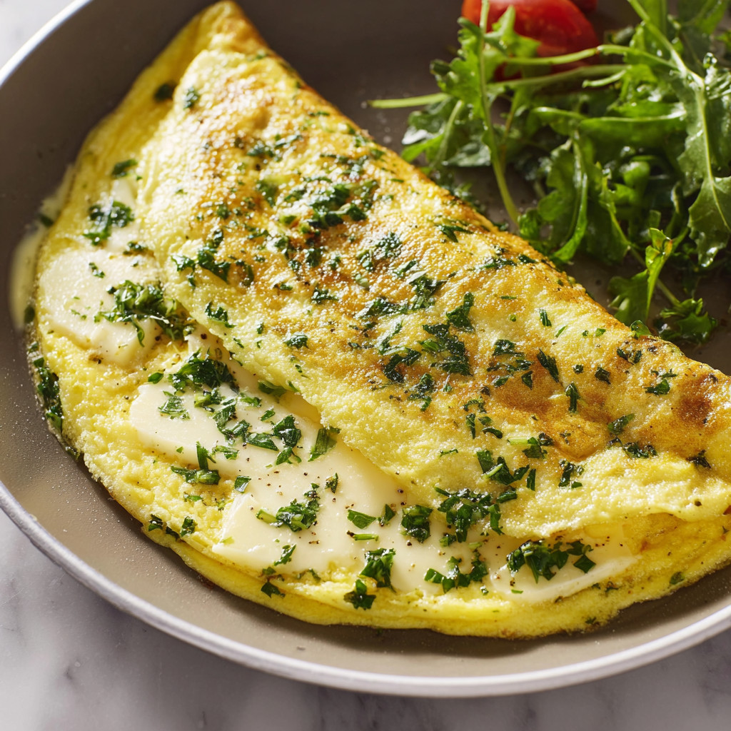 Ein Brie Omelet auf einem Teller.