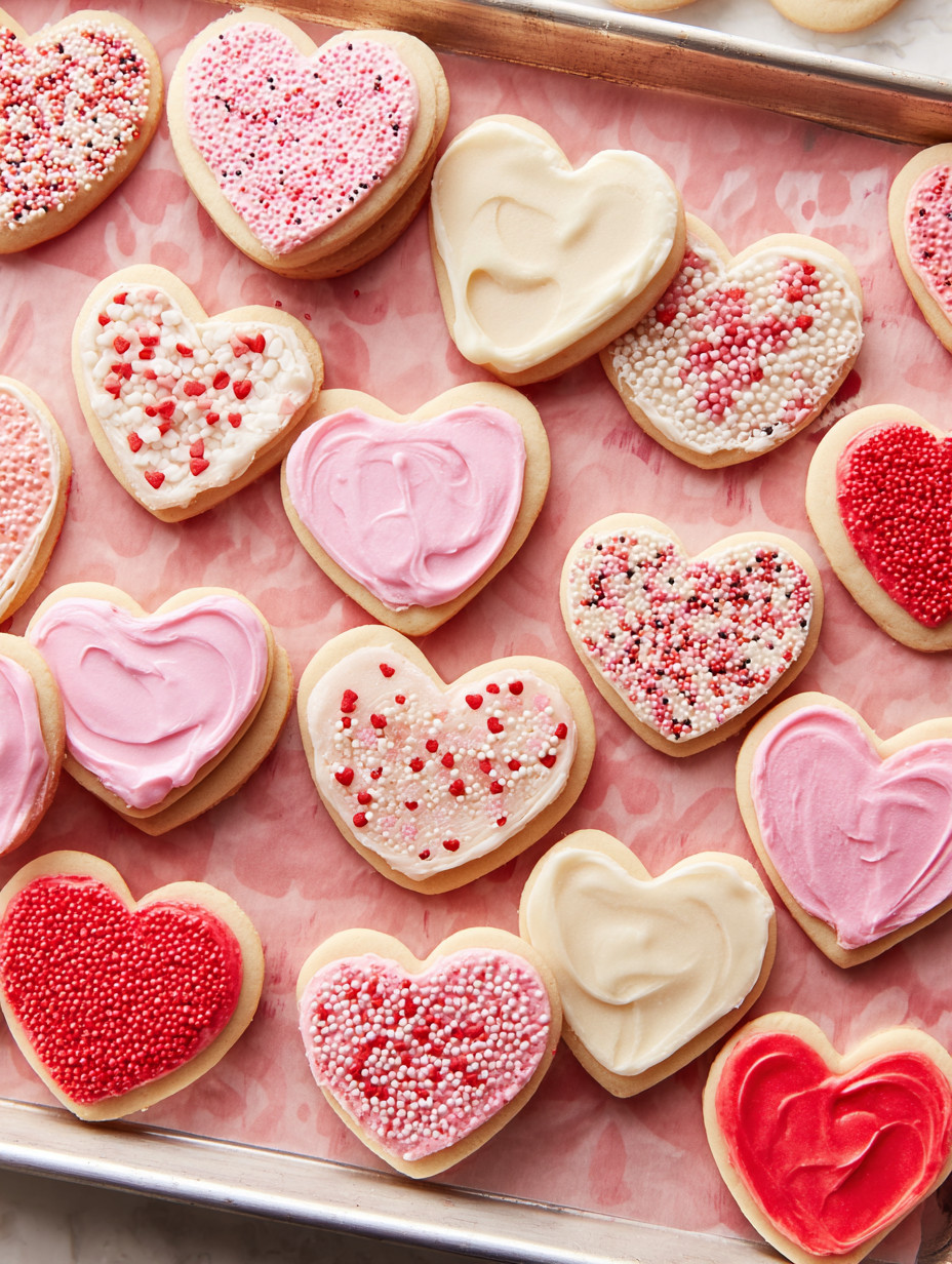 Eine Schicht von Hearts-Cookies mit Puder und Schokolade auf einer Tasse.