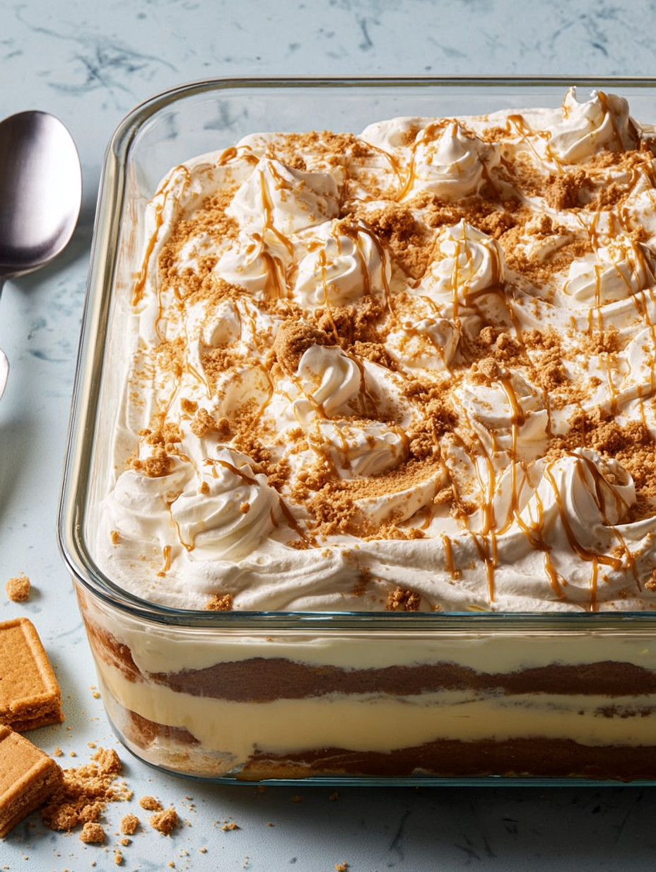 Ein Glas mit Biscoff Tres Leches.