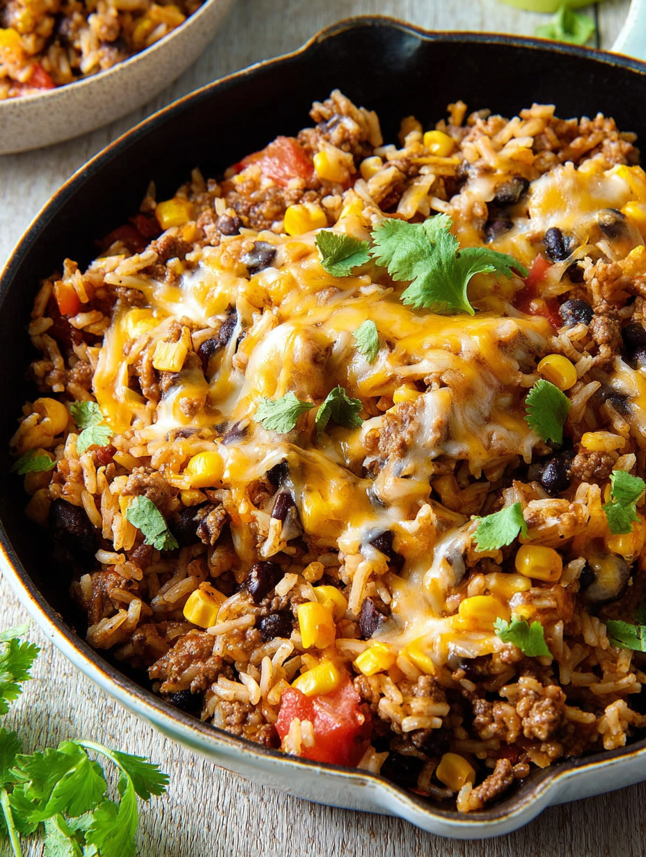 Ein Schälchen mit mexikanischer Beef 'N' Rice-Topping.