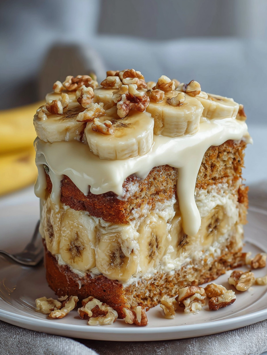 Ein prägnantes Bild, das eine Walnuss-Bananen-Konfekt-Zubereitung zeigt.