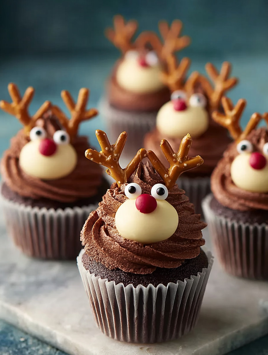 Eine Reihe von Cupcakes mit Reiher-Kopf-Verzierungen.