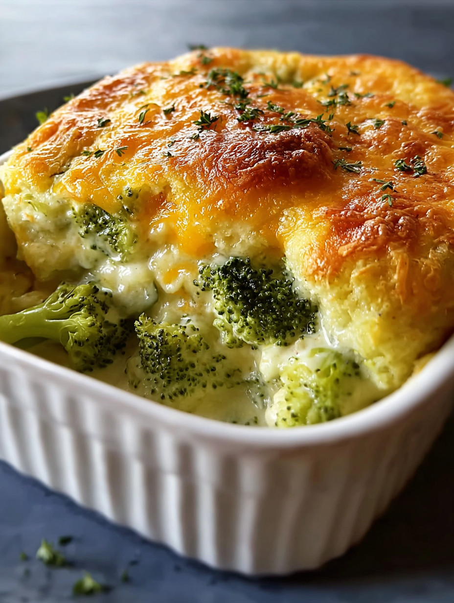 Ein Broccoli Soufflé in einem weißen Behälter.