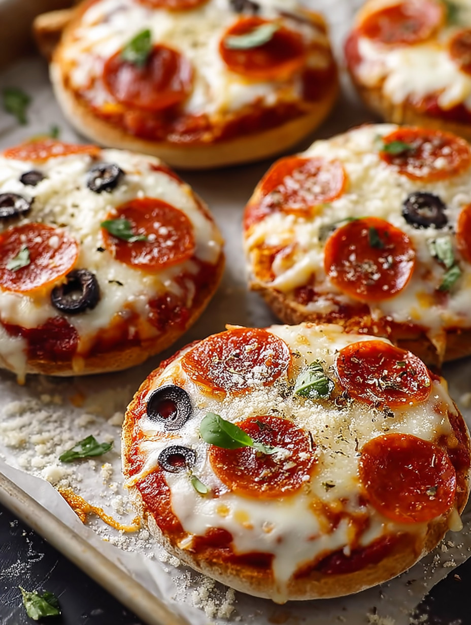 Ein Pizza-Topping auf einem English Muffin.