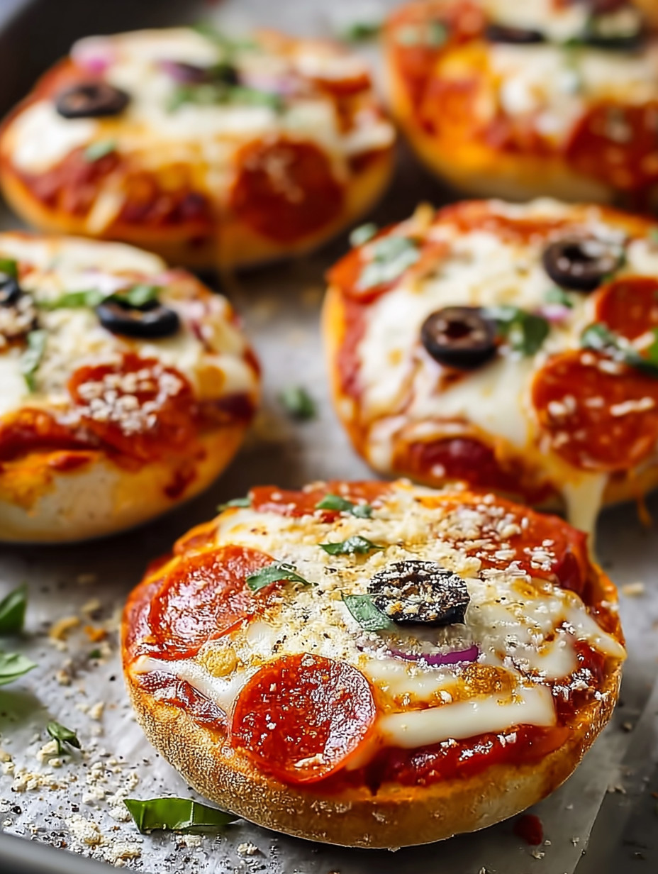 Ein paar kleine Pizzas auf einem Teller.