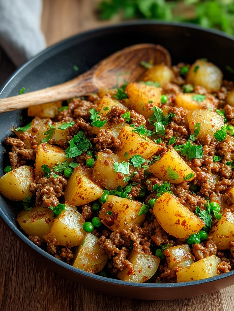 Ein Schälchen mit Kartoffeln und Rindfleisch.