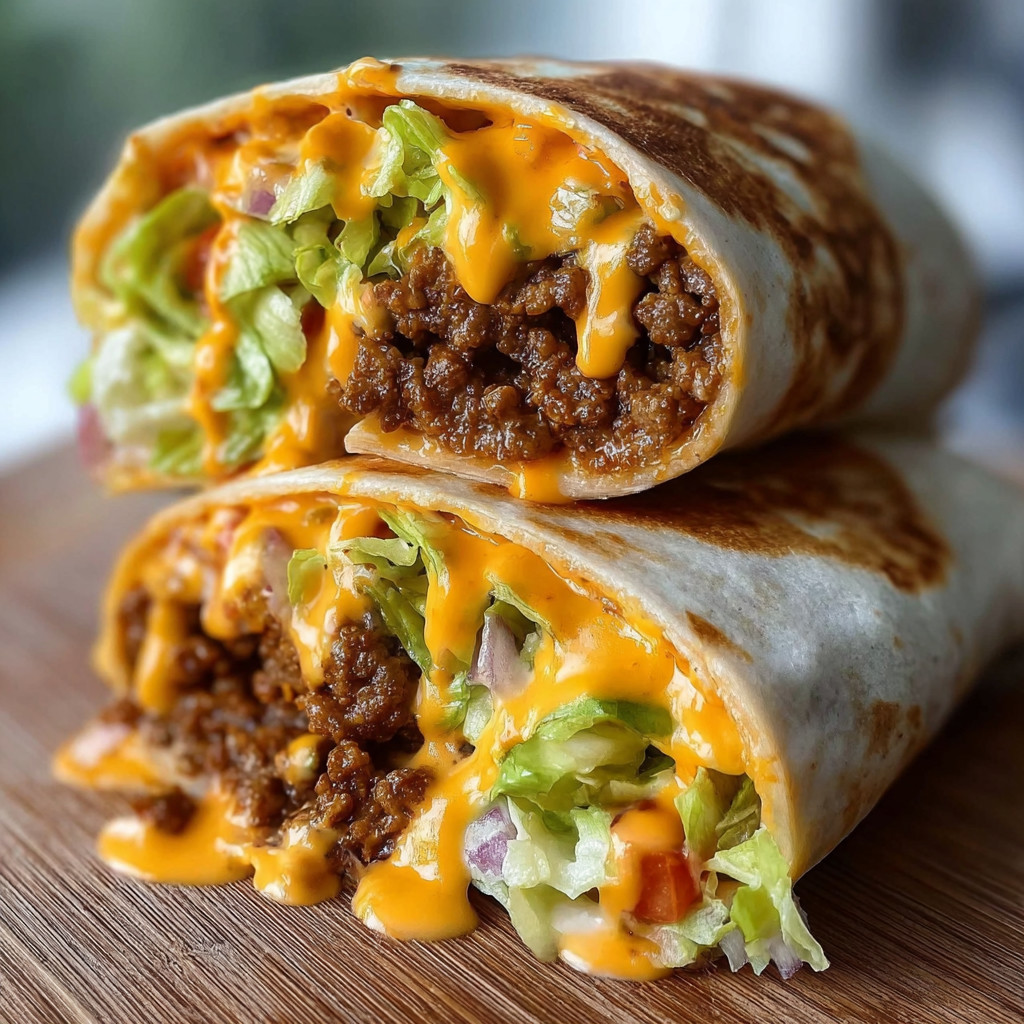 Ein großes Burger-Wraps-Gericht auf einem Tisch.