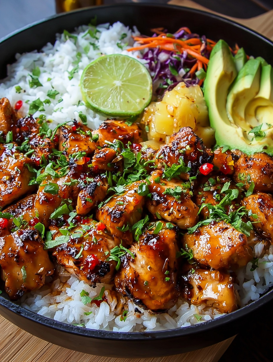 Ein Bild von Spicy Maple Chicken und Coconut Rice.