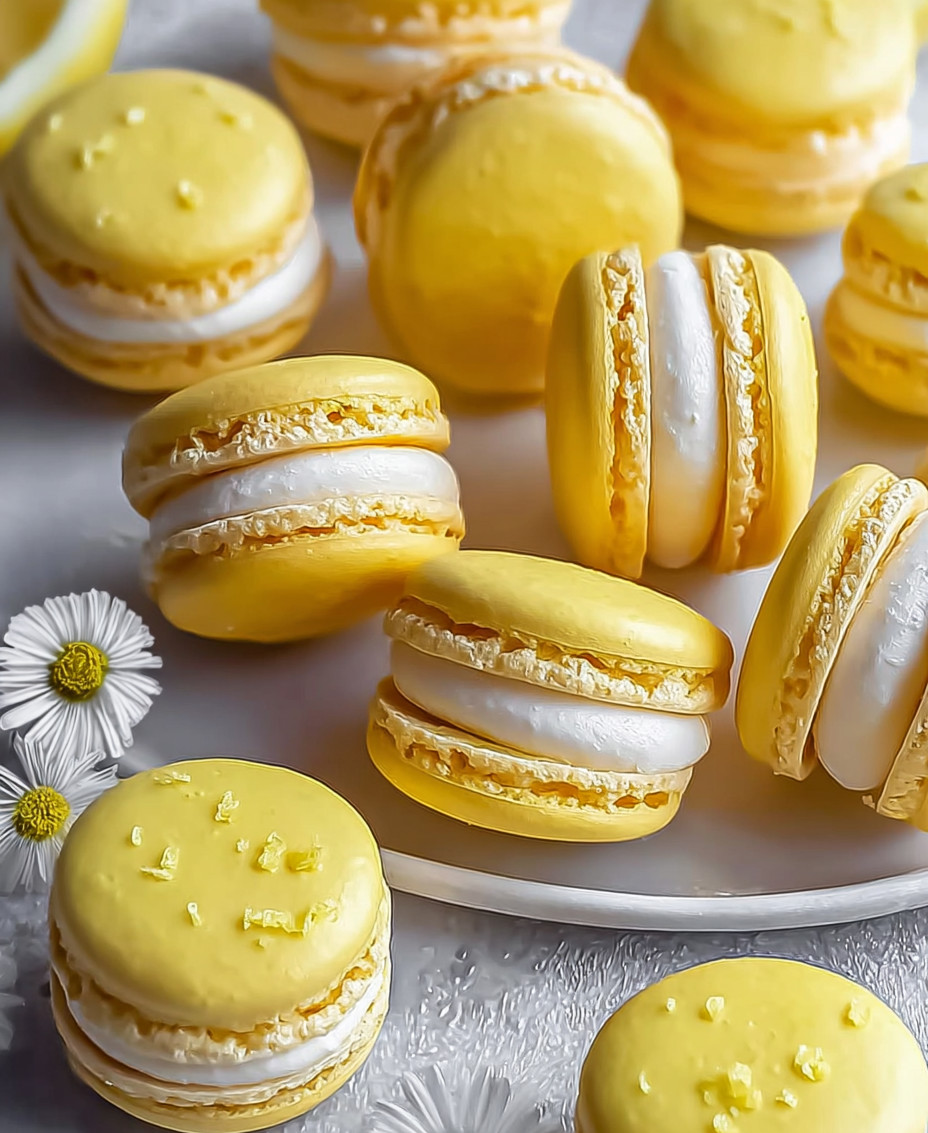 Ein weißer Teller mit Macarons, die in verschiedenen Farben und Größen vorliegen.