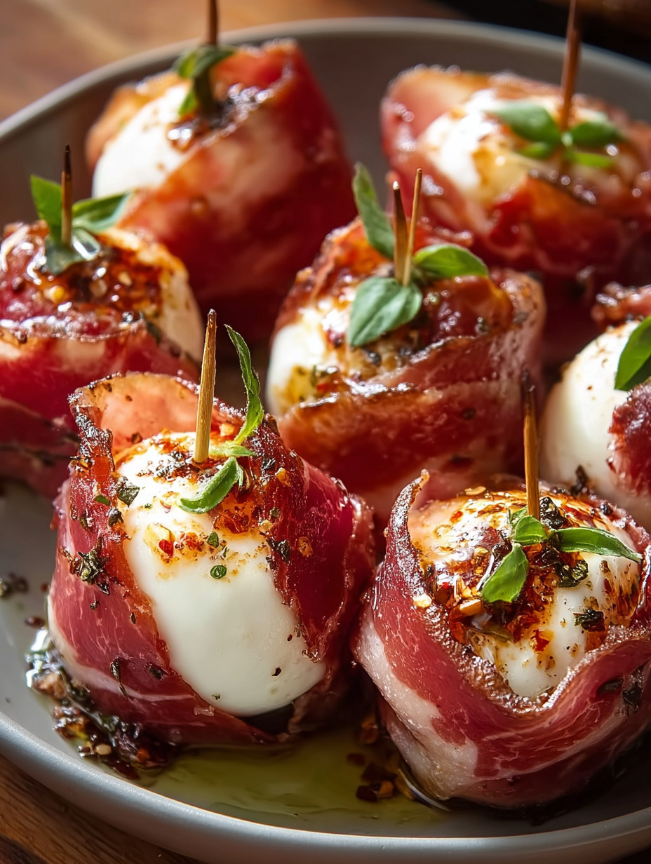 Beef Prosciutto Wrapped Mozzarella Bites: Savory Appetizer!