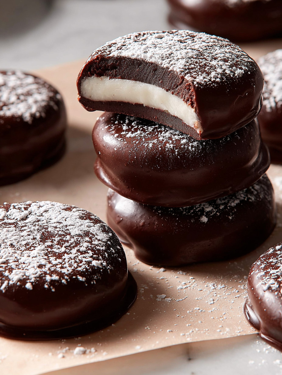 Eine Schicht von Peppermint Patties auf einem Tisch.