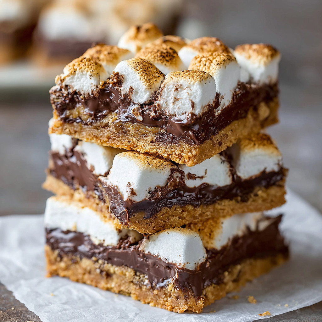 Eine Schicht aus Marshmallows und Schokolade auf einem Boden.