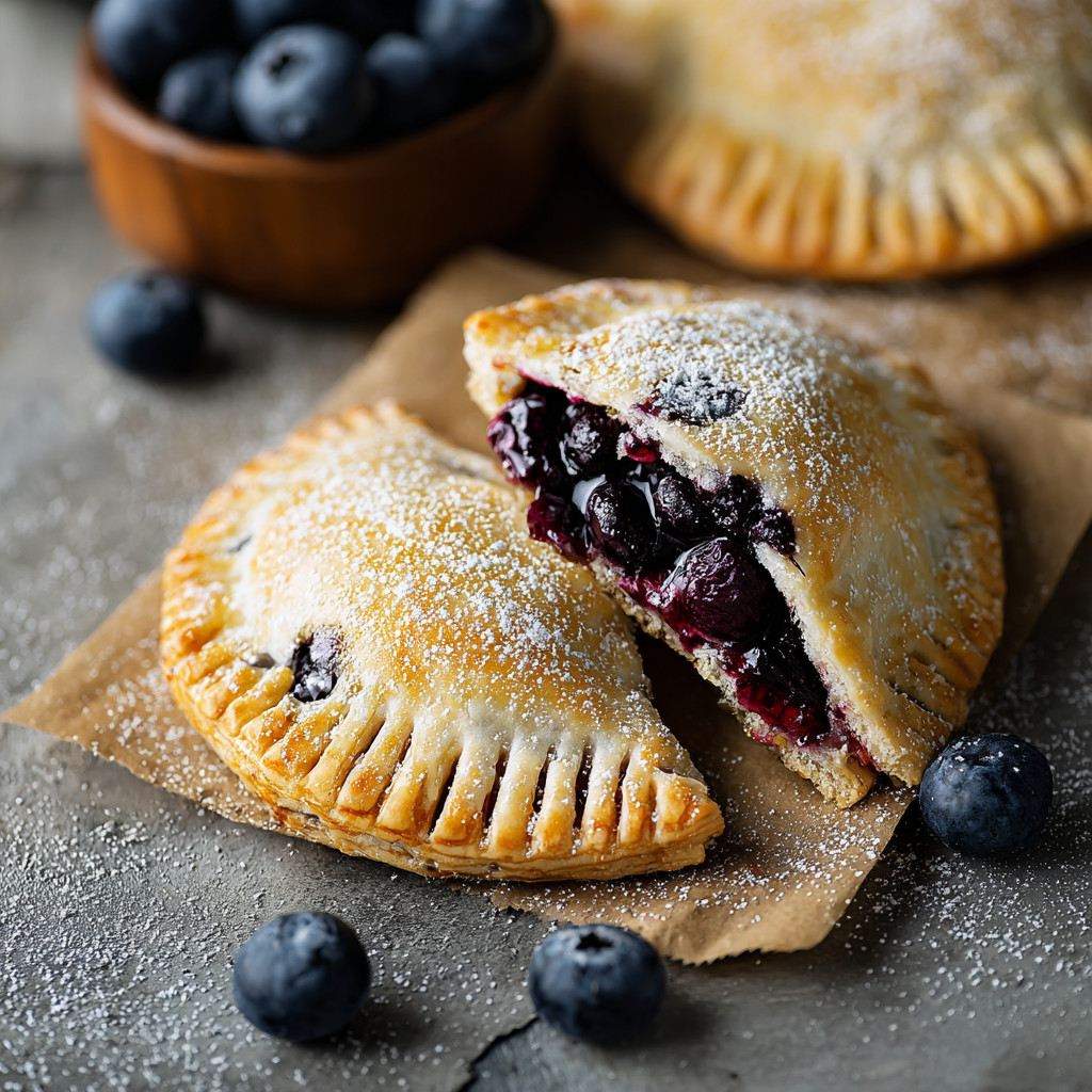 Ein paar Handküchen mit Blaubeeren und Zucker auf einem Tisch.