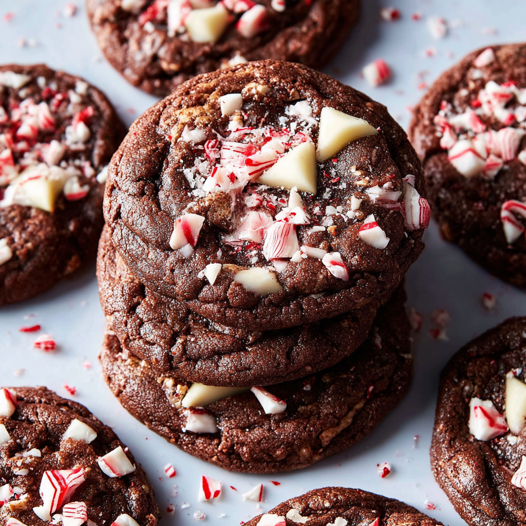 Eine Schicht Peppermint Bark Cookies auf einem Tisch.