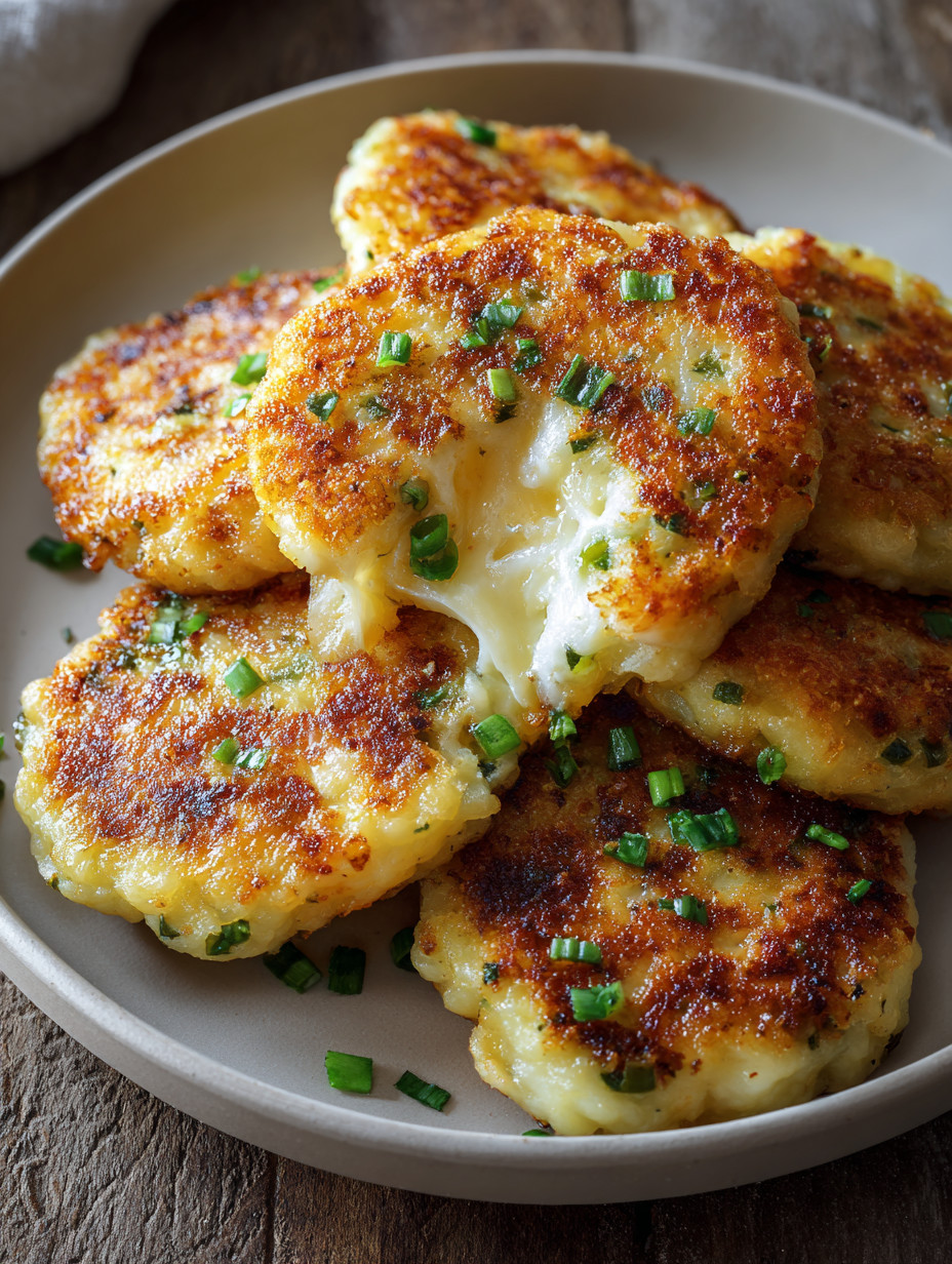 Ein Plate mit grünen Chilischmelzen auf den Potato Cakes.