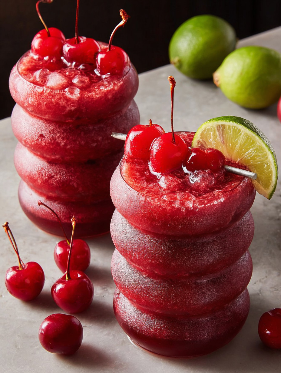 Zwei Eis-Cherry-Kokoschnitte auf einem Tisch.