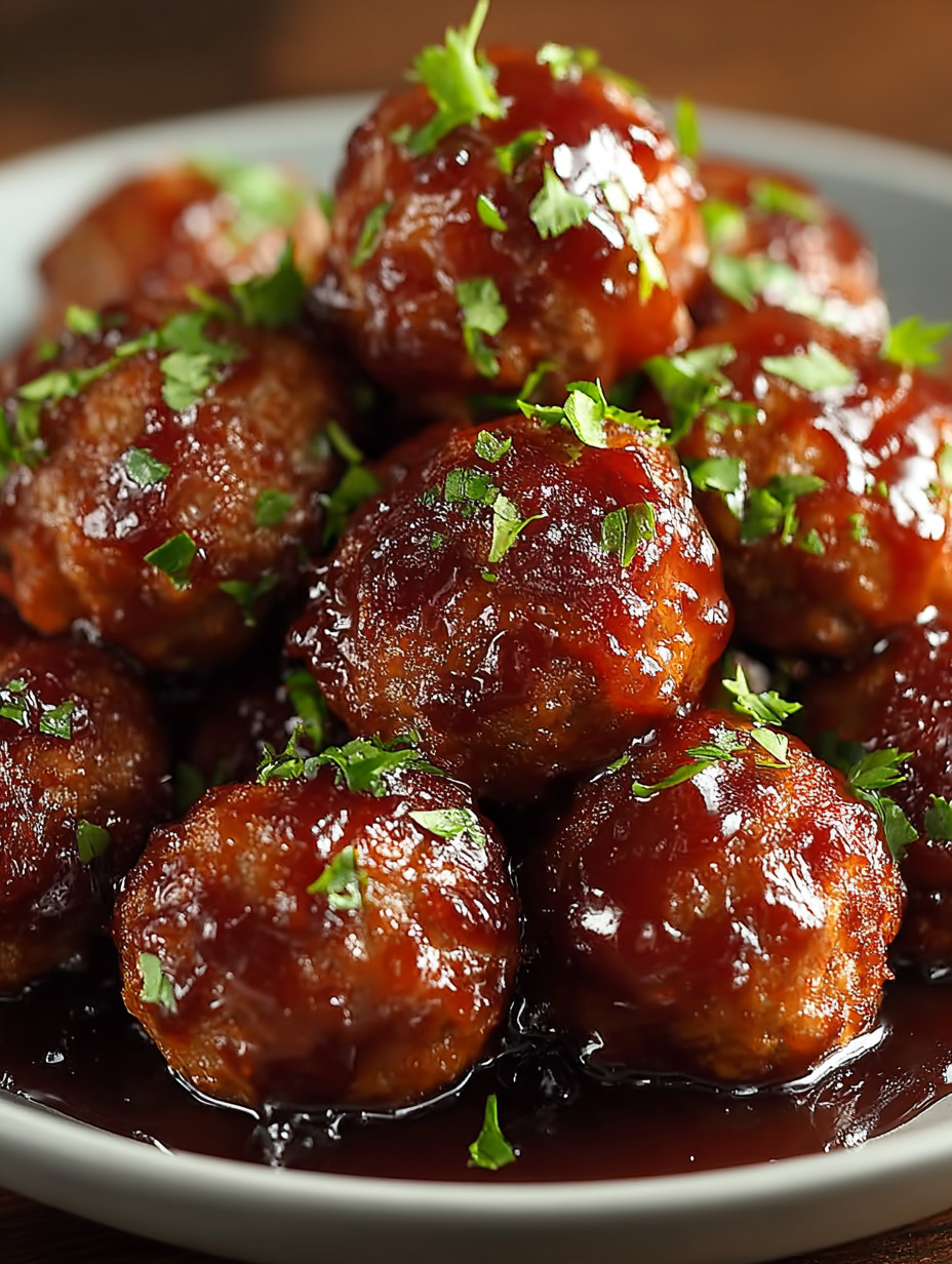 Meatballs mit Grape Jelly auf einem Teller.